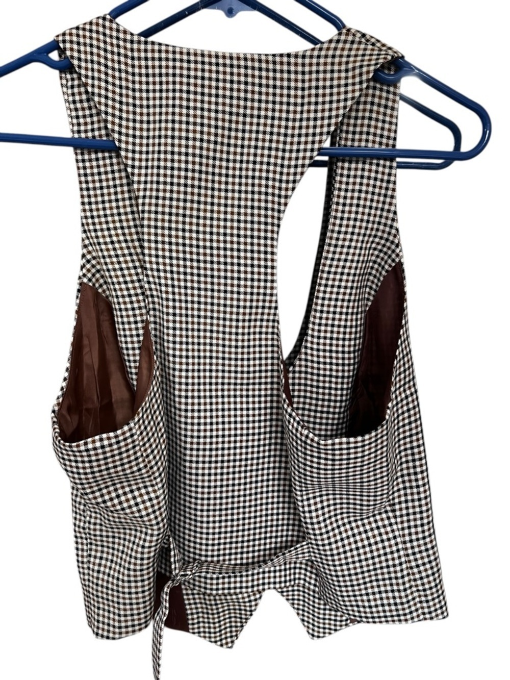 NWT Grace Karin Brown, white & Black Gingham Vest - Picture 3 of 6